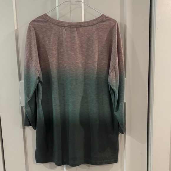 Christopher & Banks Pink and Green Ombre V-Neck Top - Picture 3 of 4